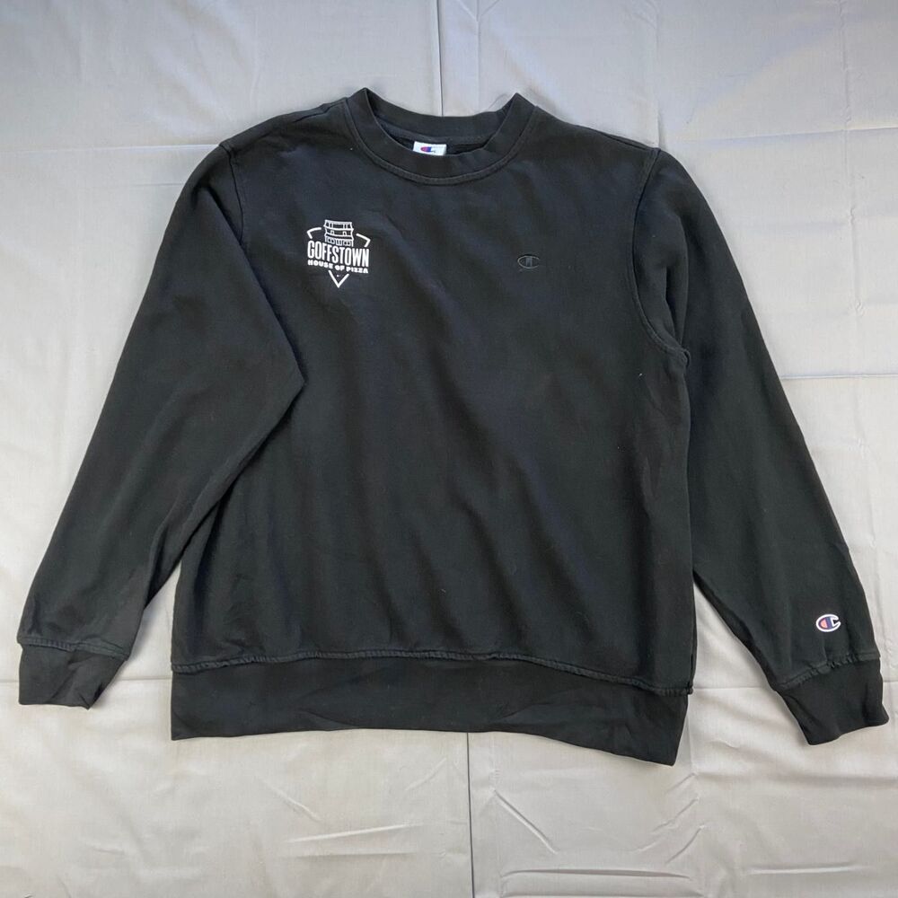 Champion Men's Xl Black Crewneck Sweatshirt Goffstown Pizza Graphic 60 Cotton